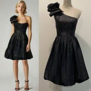 Taffeta Black One-Shoulder Bow Dress Size 5/6